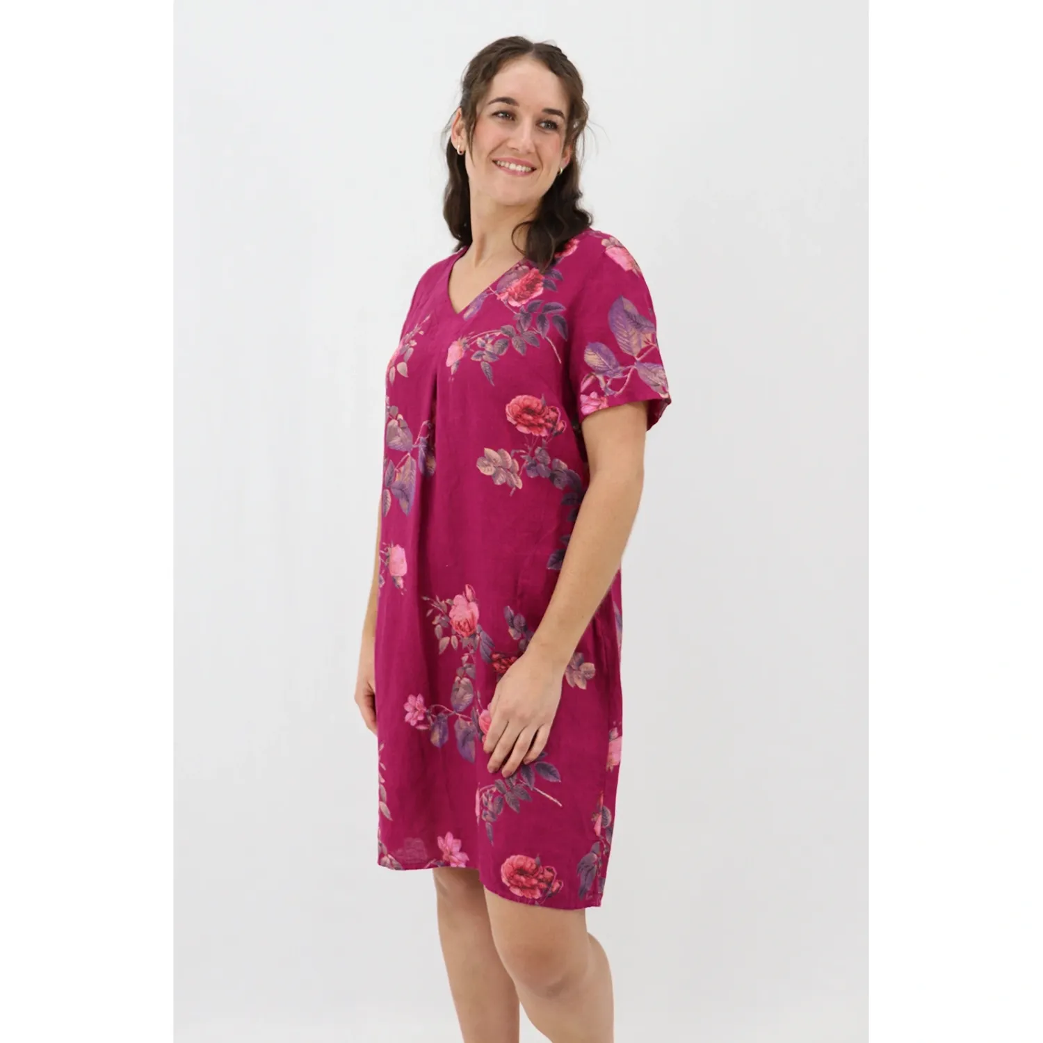 Shift Midi Dress - Rose Garden, Colour: Berry, Size: S/M