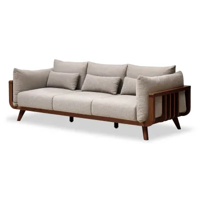 3 Seat Sofa &amp; Footstool - Blk Walnut/Grey