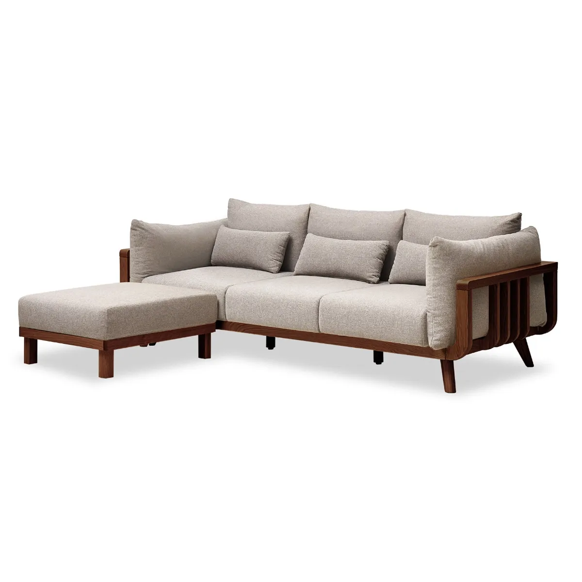 3 Seat Sofa &amp; Footstool - Blk Walnut/Grey