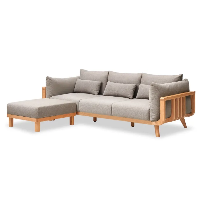 3 Seat Sofa &amp; Footstool - Natural/Grey