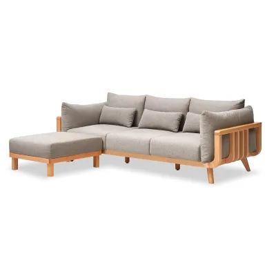 3 Seat Sofa &amp; Footstool - Natural/Grey