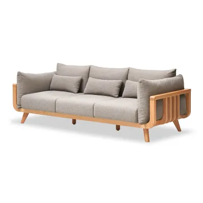 3 Seat Sofa &amp; Footstool - Natural/Grey