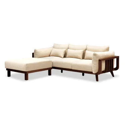 3 Seat Sofa &amp; Footstool - BlkWalnut/Beige