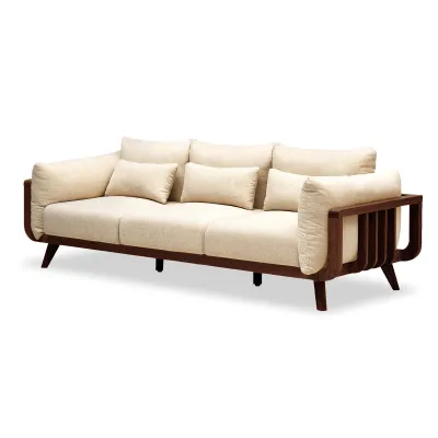 3 Seat Sofa &amp; Footstool - BlkWalnut/Beige
