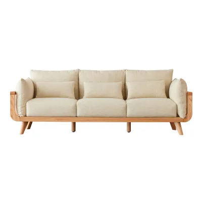3 Seat Sofa &amp; Footstool - Natural/Beige