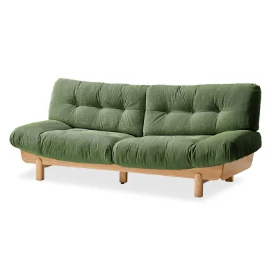 Curved Corduroy 2 Seat Sofa - Natural/Green