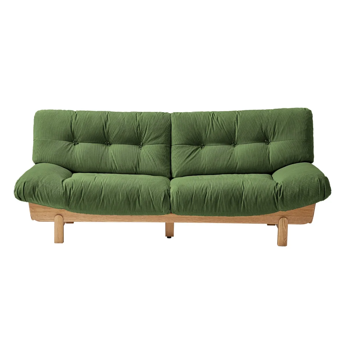 Curved Corduroy 2 Seat Sofa - Natural/Green