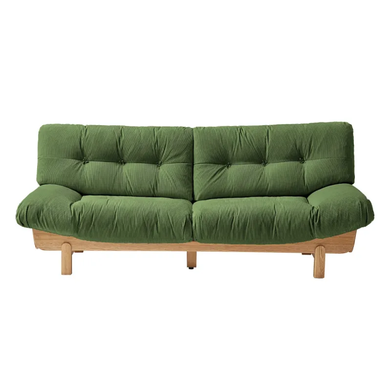 Curved Corduroy 2 Seat Sofa - Natural/Green