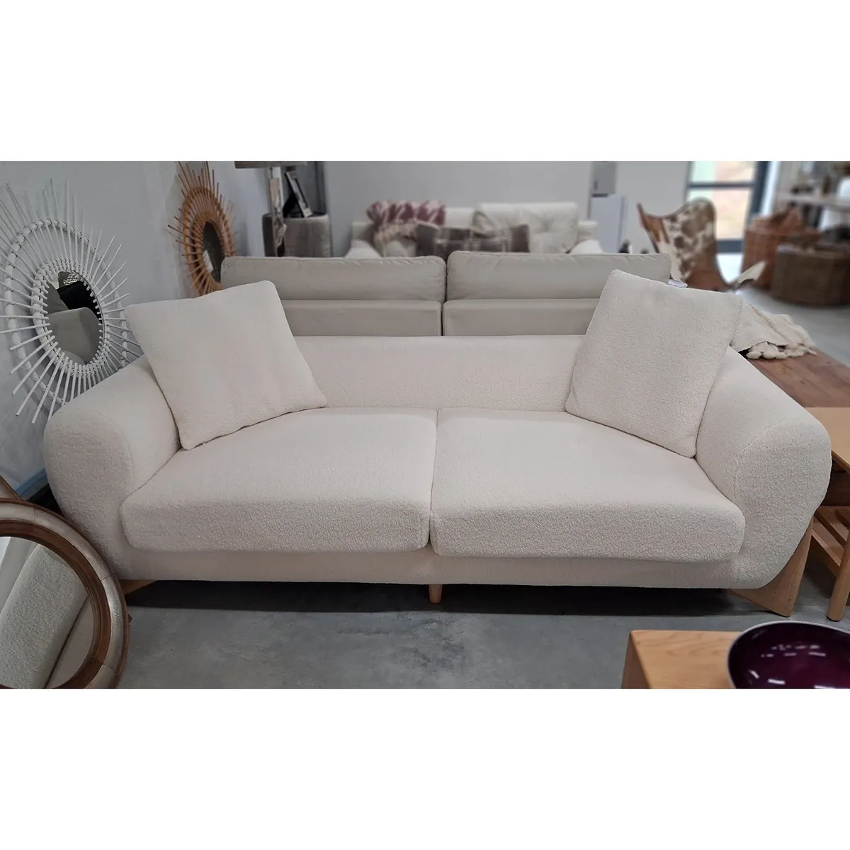Bouclé 3 Seat Sofa - White