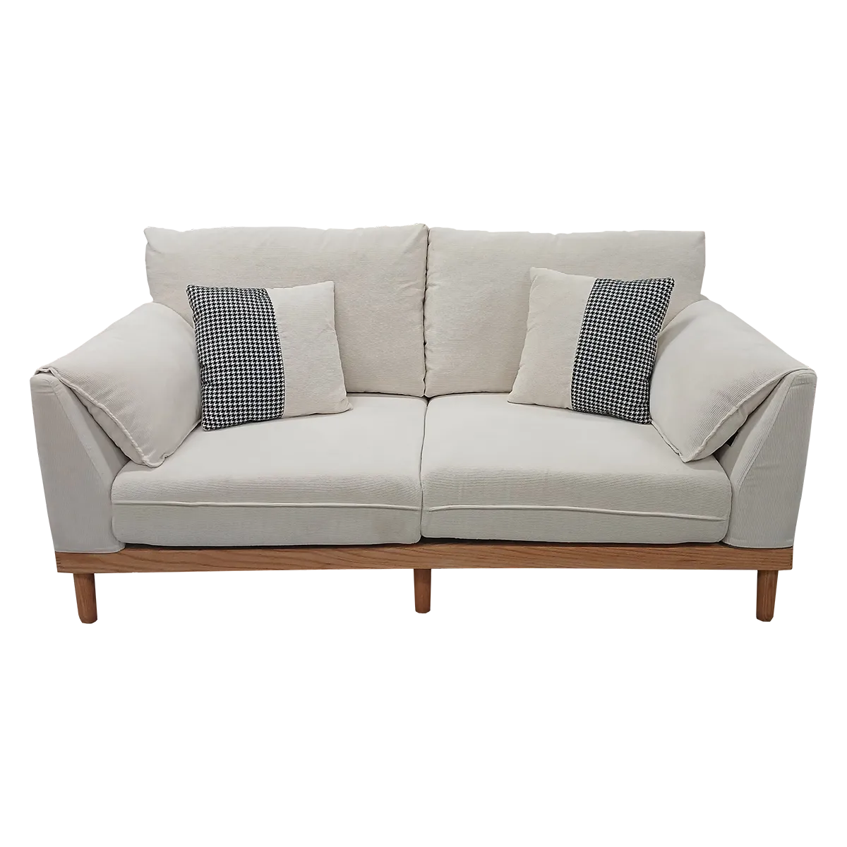 Corduroy &amp; Houndstooth Sofa 1.8m - Natural/White