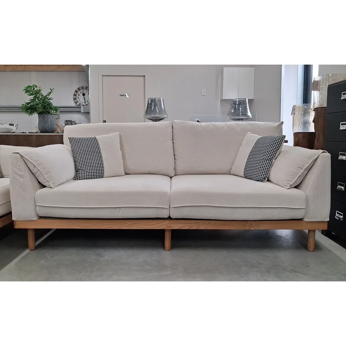 Corduroy &amp; Houndstooth Sofa 2.1m - Natural/White