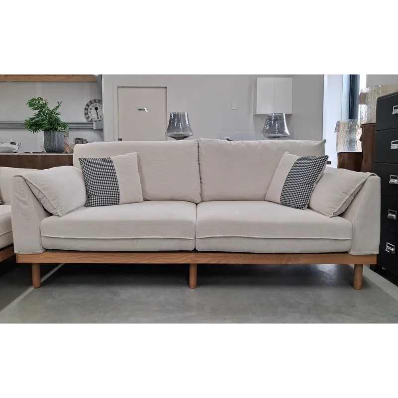 Corduroy &amp; Houndstooth Sofa 2.1m - Natural/White