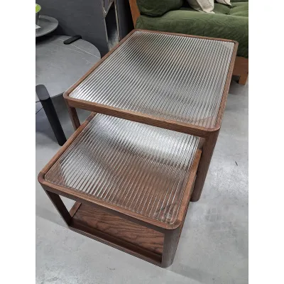 Set of 2 Glass Coffee Tables - Black Walnut
