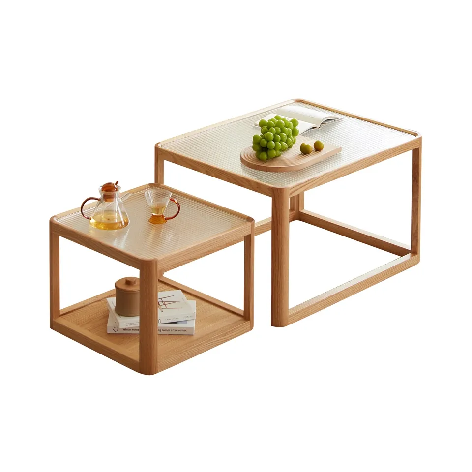 Set of 2 Glass Coffee Tables- Natural