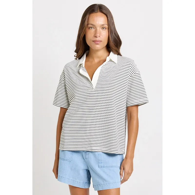 Freddy Polo Top - White/Navy Stripe