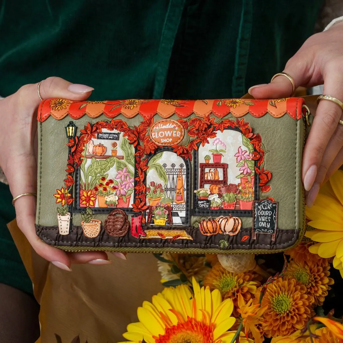 Large Ziparound Wallet - Flower Shop Amber