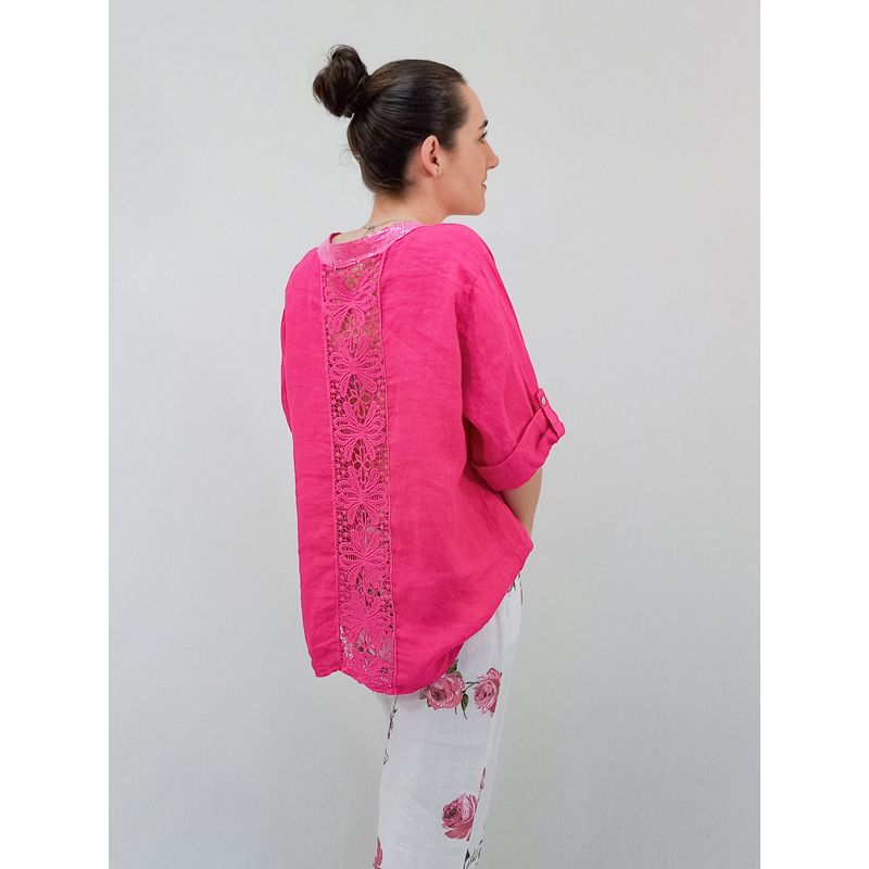 Vida Crochet Back Shirt - $169, Colour: Fuchsia