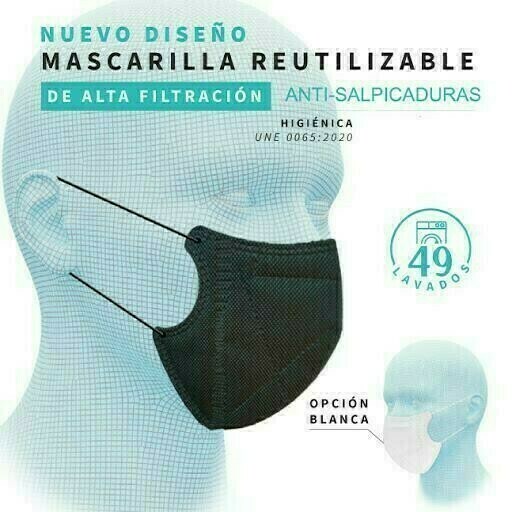 MASCARILLA ANTIBACTERIANA ADULTO NEGRA ERGONATURA