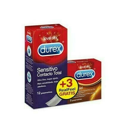 DUREX SENSITIVO CONTACTO TOTAL  DUREX REAL FEEL PROMOCION 12 U   3 U