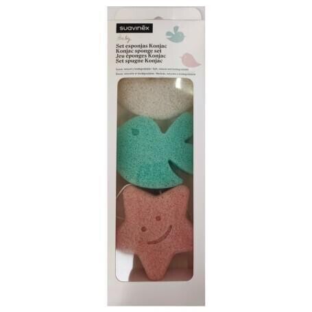 ESPONJA BAÑO INFANTIL SUAVINEX KONJAC BABY SET 3 UNIDADES