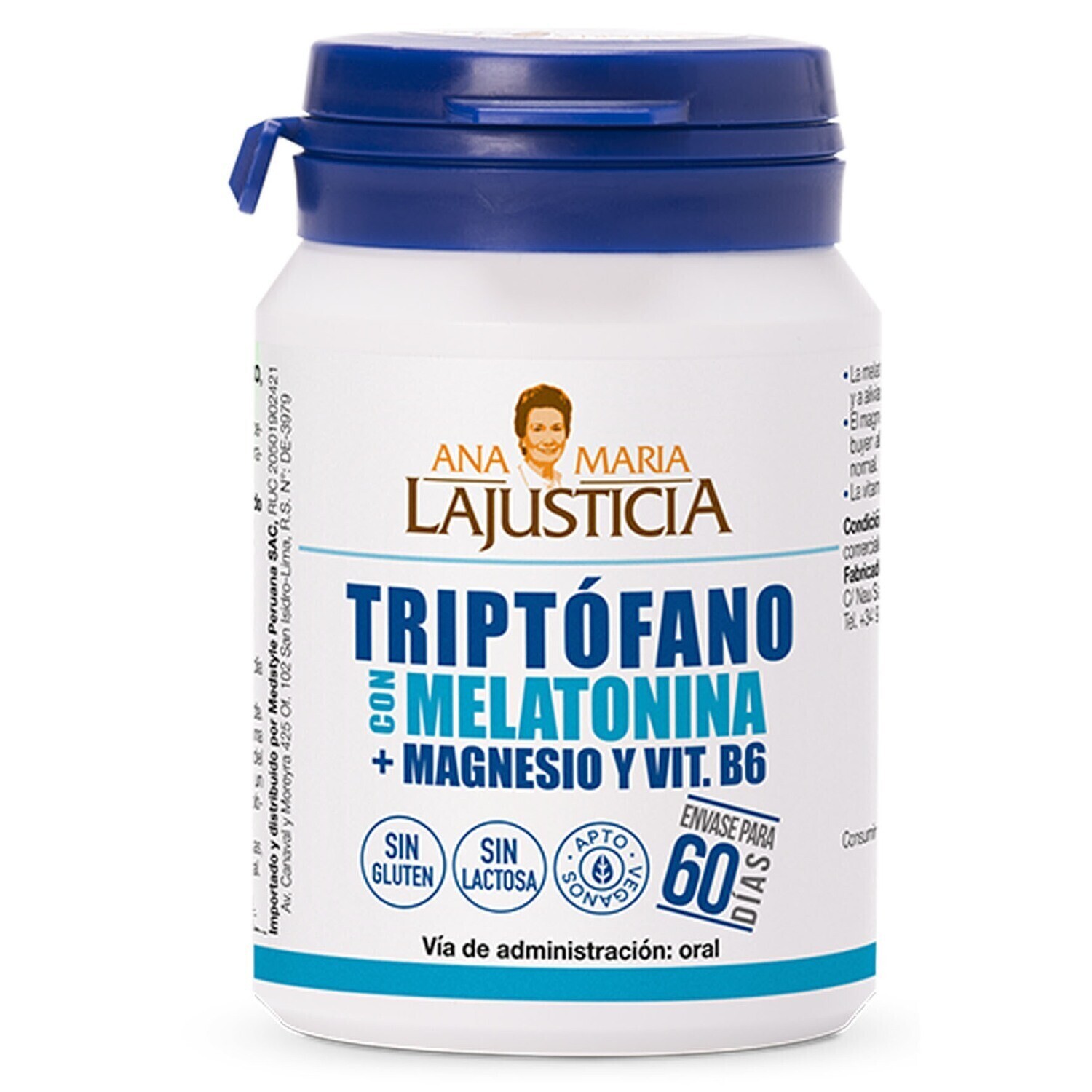 ANA MARIA LA JUSTICIA TRIPTOFANO CON MELATONINA   MAGNESIO Y VIT B6 60 COMP