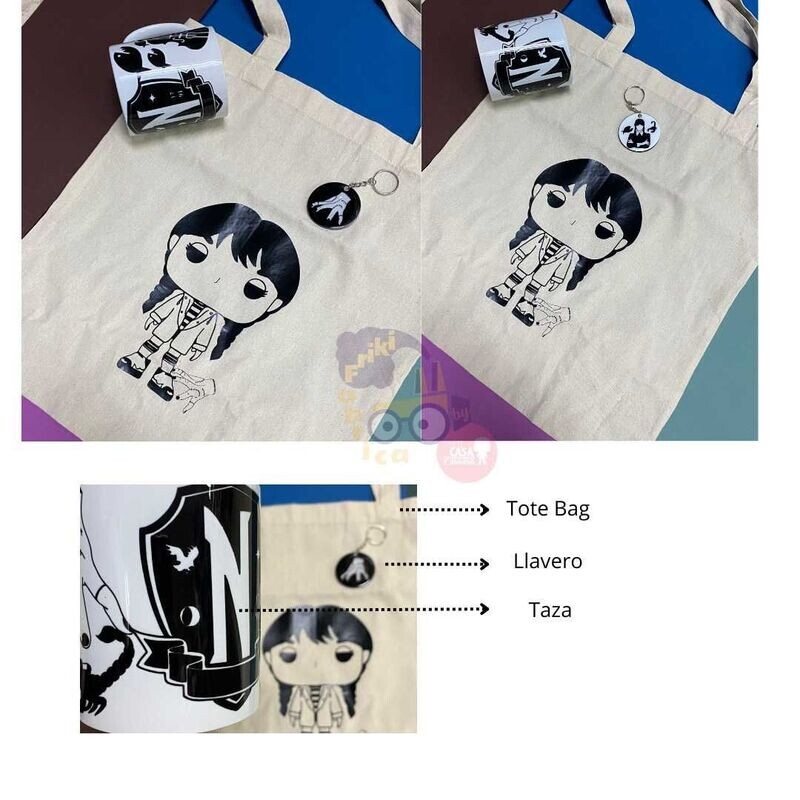 Pack Tote Bag Taza y llavero Miercoles Addam