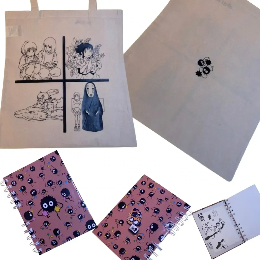 Pack Estudio Ghibli cuaderno y bolsa de tela.