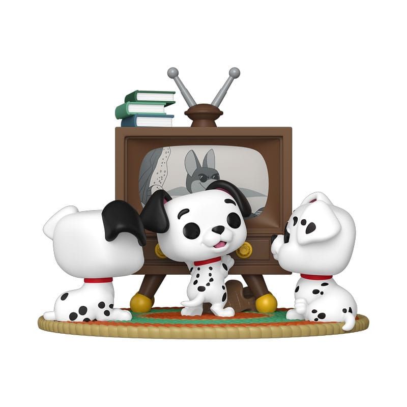Rolly, Patch y Lucky con TV funko Pop Moment 101 dálmatas