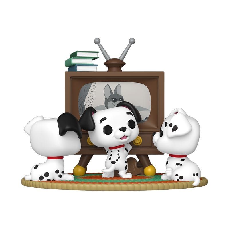 Rolly, Patch y  Lucky con TV funko Pop Moment 101 dálmatas