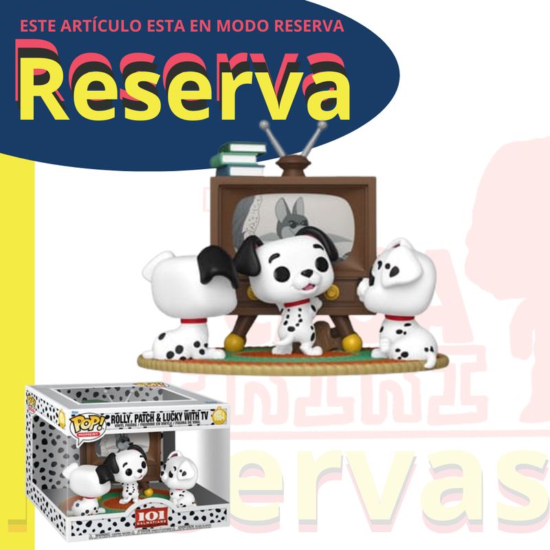Rolly, Patch y Lucky con TV funko Pop Moment 101 dálmatas Rolly, Patch y Lucky con TV funko Pop Moment 101 dálmatas