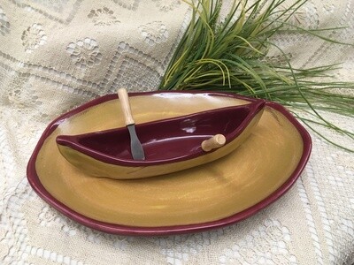 Canoe on a Lake Dip Set - Red/Gold - Maxwell Pottery - Canadian Handmade