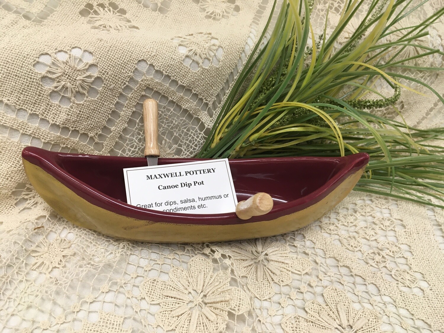 Canoe Dip Pot - Red/Gold - Maxwell Pottery - Canadian Handmade