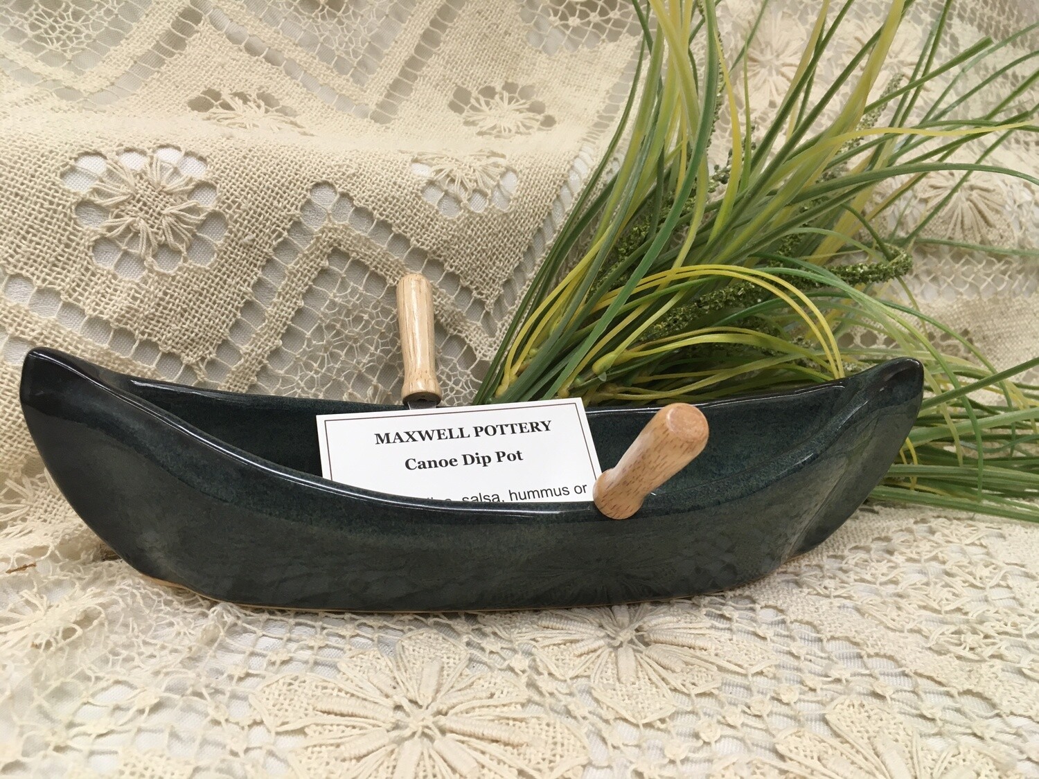 Canoe Dip Pot - Sage Green - Maxwell Pottery - Canadian Handmade