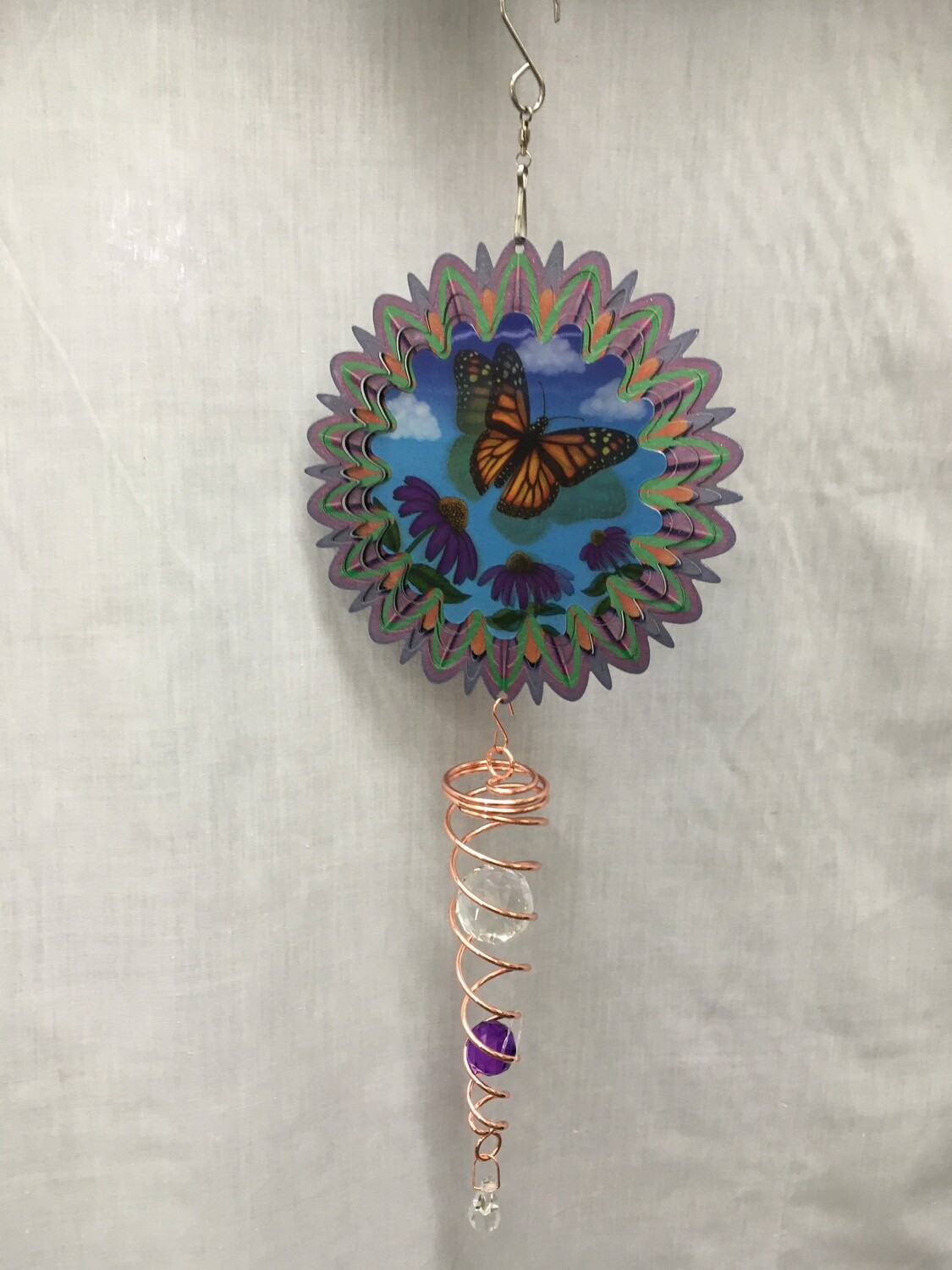 Spinner Set - Monarch Butterfly Small Animated Wind Spinner with Twister Spiral double crystal Tail