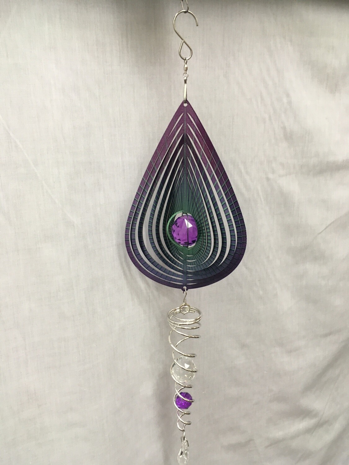 Spinner Set - Purple Tear Drop Small Wind Spinner with Twister Spiral Tail double crystal Tail 