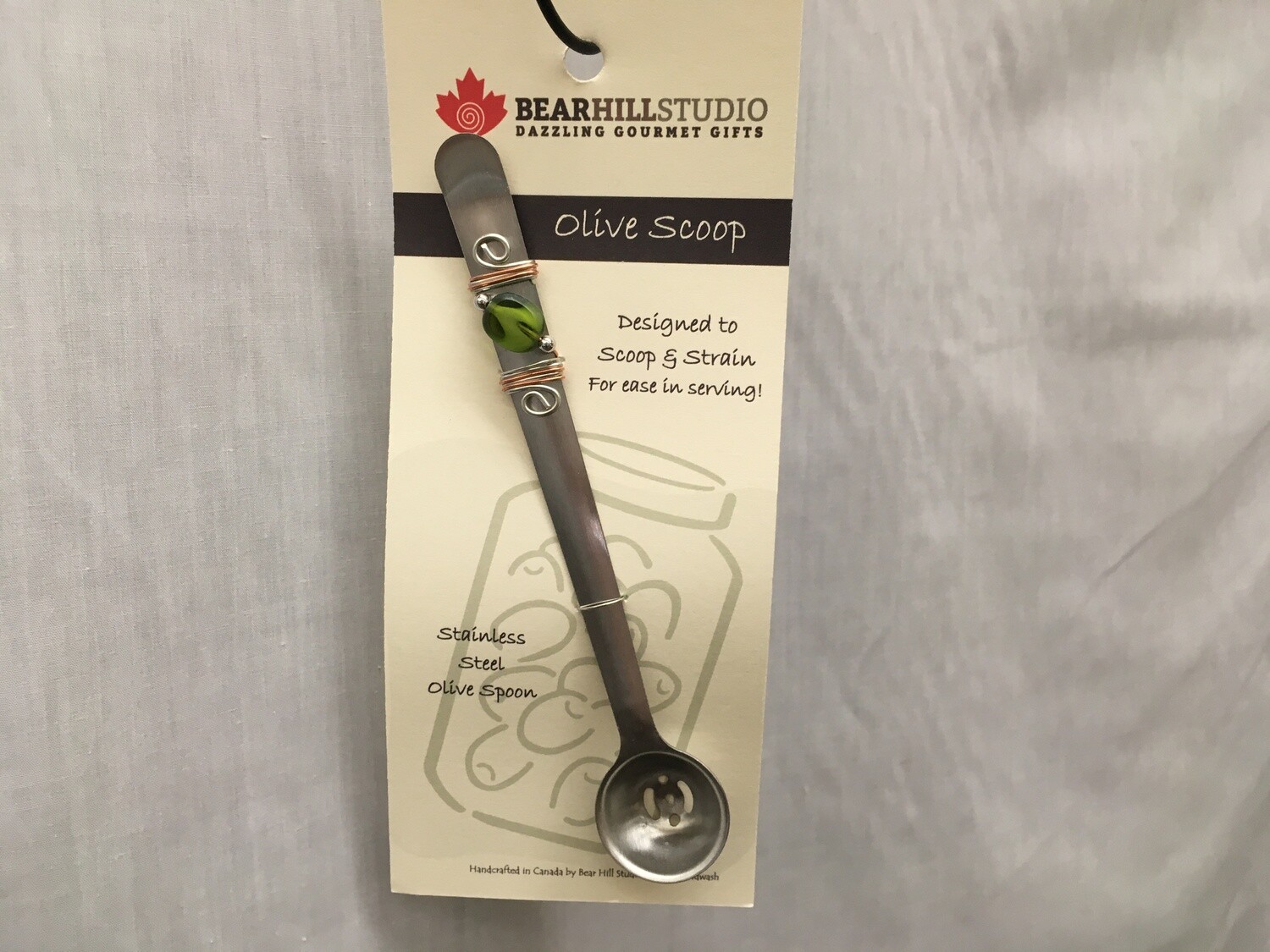 Olive Spoon - with Strainer Holes - Olive Green Stone - Canadian Handcrafted