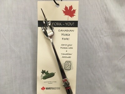 Fork-You Maple Leaf Pickle Fork - Canadian Handcrafted - Red Beads