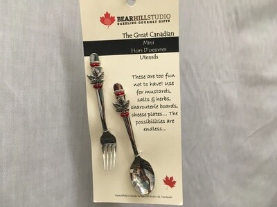 Mini Hors D'oeuvres Utensil Set - Fork and Spoon - Maple Leaf - Canadian Handcrafted