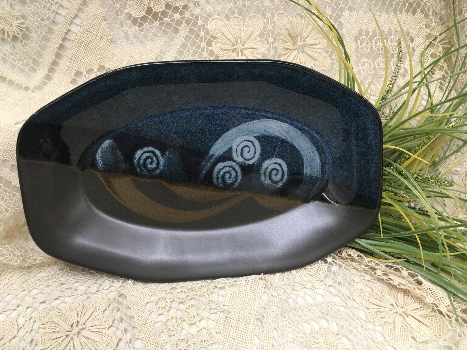 Oval Tray, Blue Stone - Pavlo Pottery - Canadian Handmade 