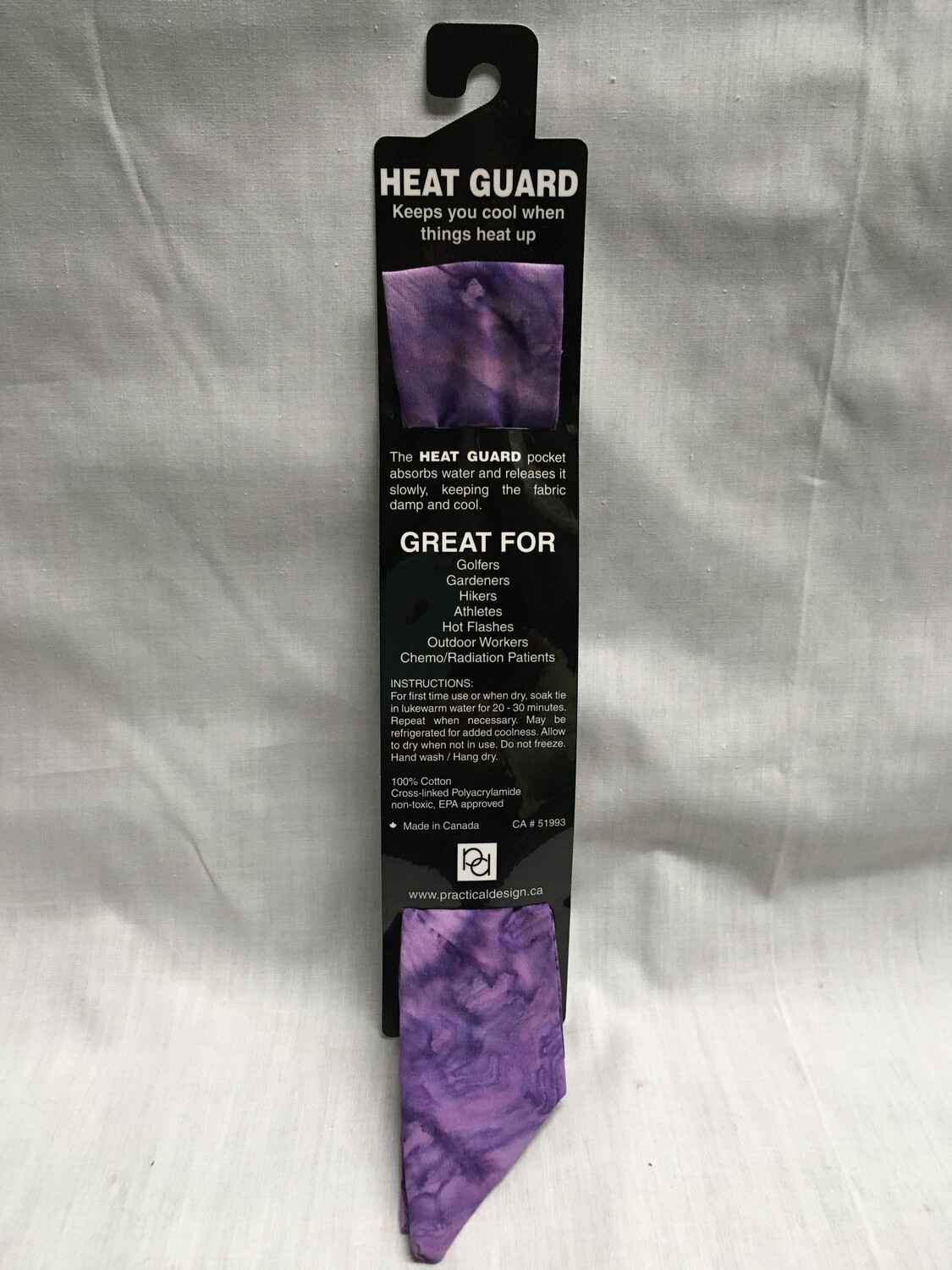 Heat Guard Cooling Tie - Purple Batik - Handmade in Canada