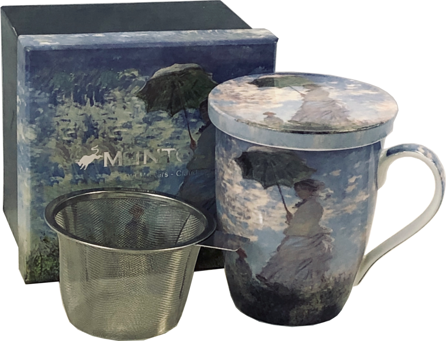 Monet - Woman with a Parasol - Single Fine Bone China Tea Mug/Cup in Collector Box - with Lid and Strainer