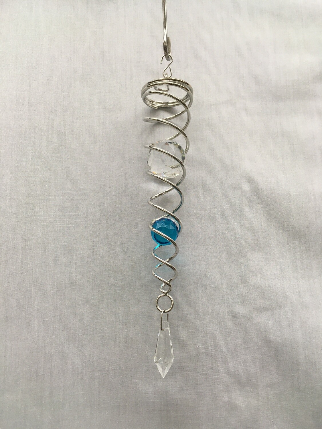 Small spiral Tail - Aqua and clear crystal balls
