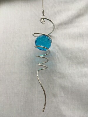 Spiral Tail with blue/aqua crystal - 10 inch