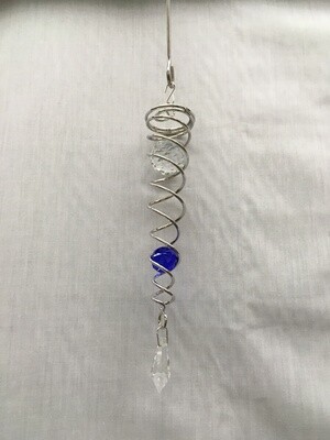 Small spiral Tail - Dark Blue and clear crystal balls
