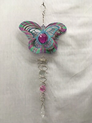 Spinner Set - Butterfly Shape Blue/Purple Wind Spinner with Twister Spiral double crystal tail
