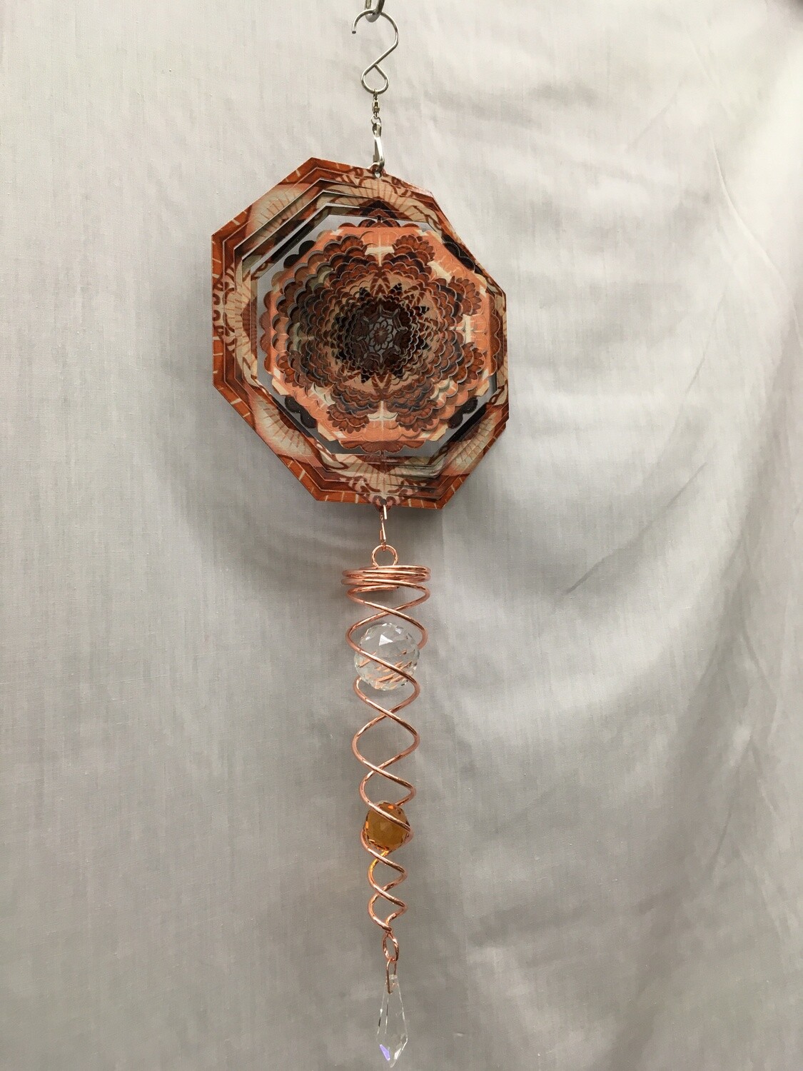 Spinner Set - Copper Mandala Small Wind Spinner with Twister Spiral double crystal Tail