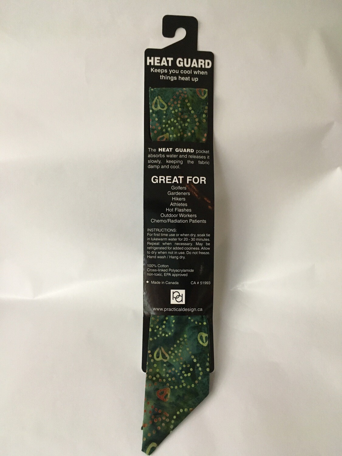 Heat Guard Cooling Tie - Forest Swirl Batik - Handmade in Canada
