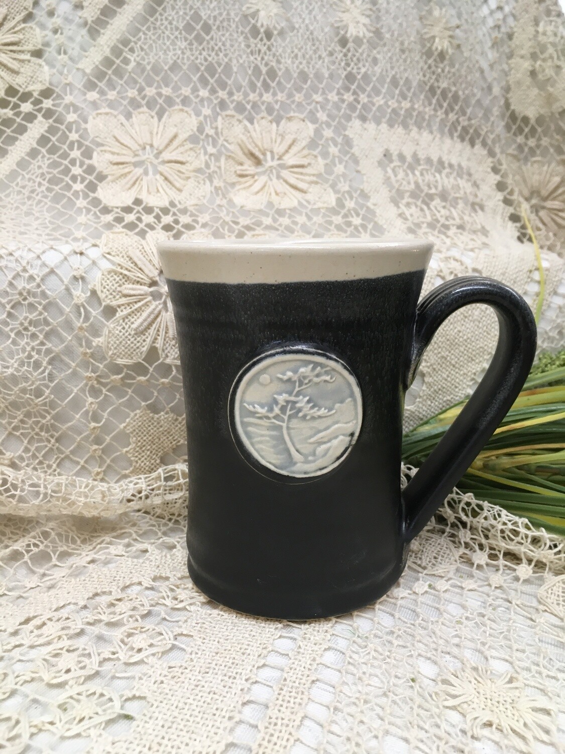 Medallion Large Mug, Windswept Tree, Black & White - Pavlo Pottery - Canadian Handmade