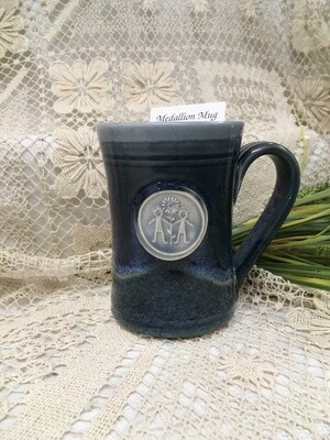 Medallion Large Mug - Friends, Ocean Blue  - Pavlo Pottery - Canadian Handmade