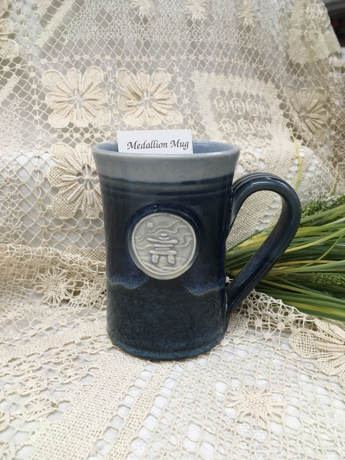 Medallion Large Mug, Inuksuk, Ocean Blue - Pavlo Pottery - Canadian Handmade